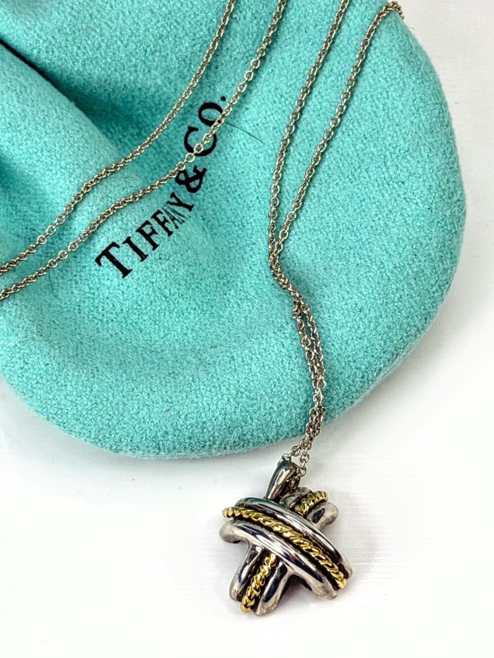 Vintage Tiffany & Co. 1990 Signature X 18K Sterling Necklace 16.5" JR2033